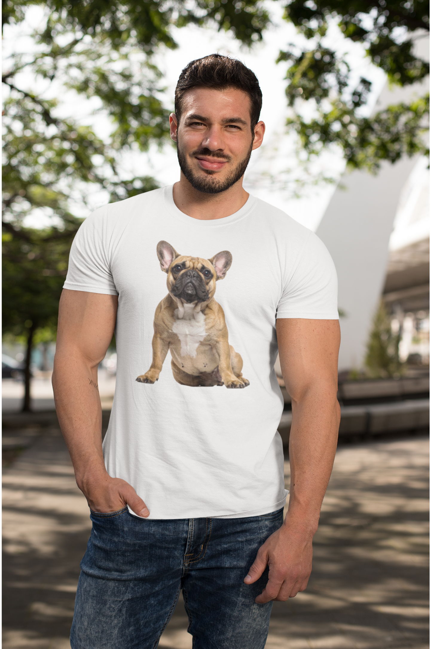 Fawn Frenchie tee in white – front view