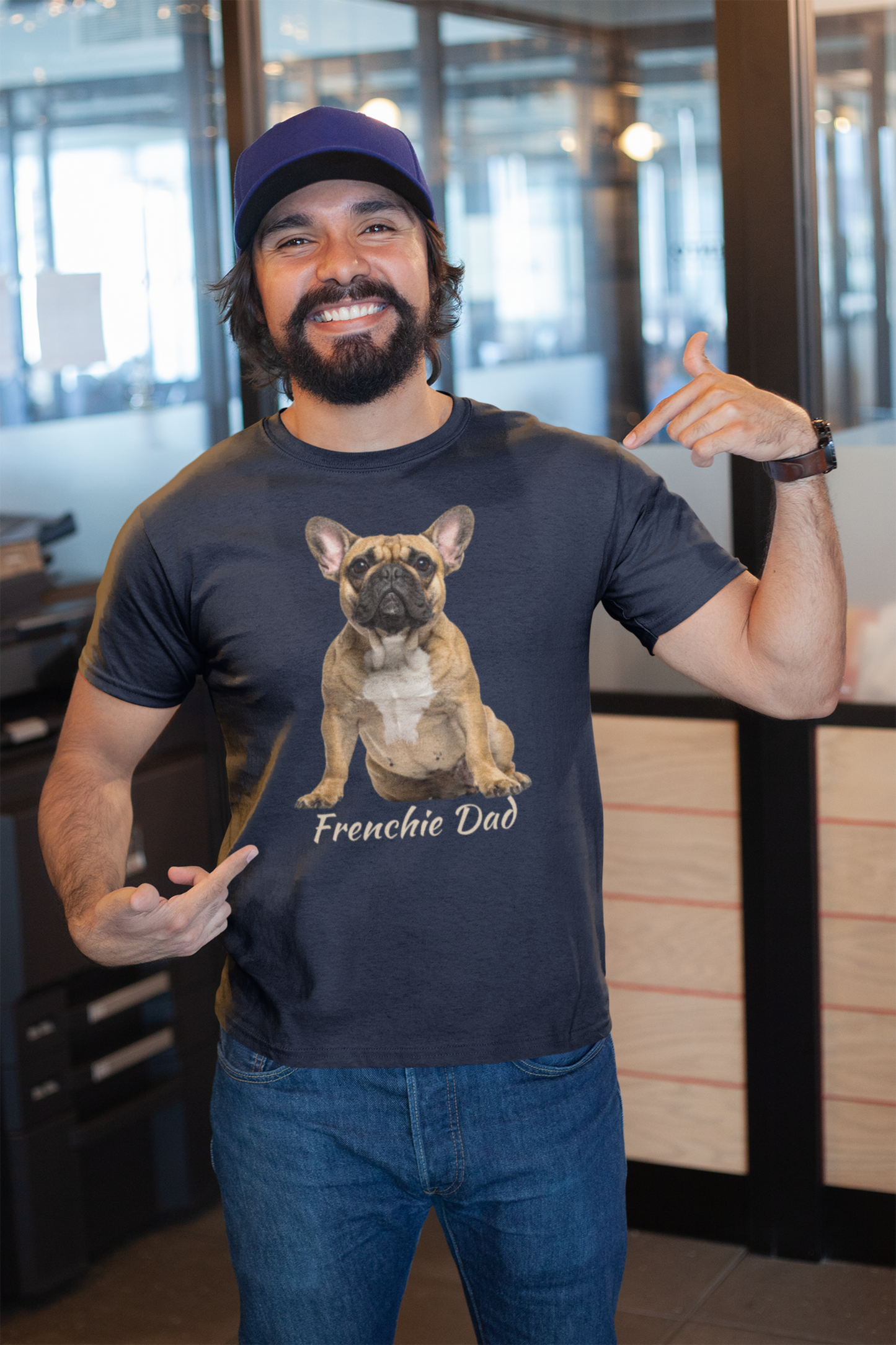 Frenchie Dad tee in navy β front view