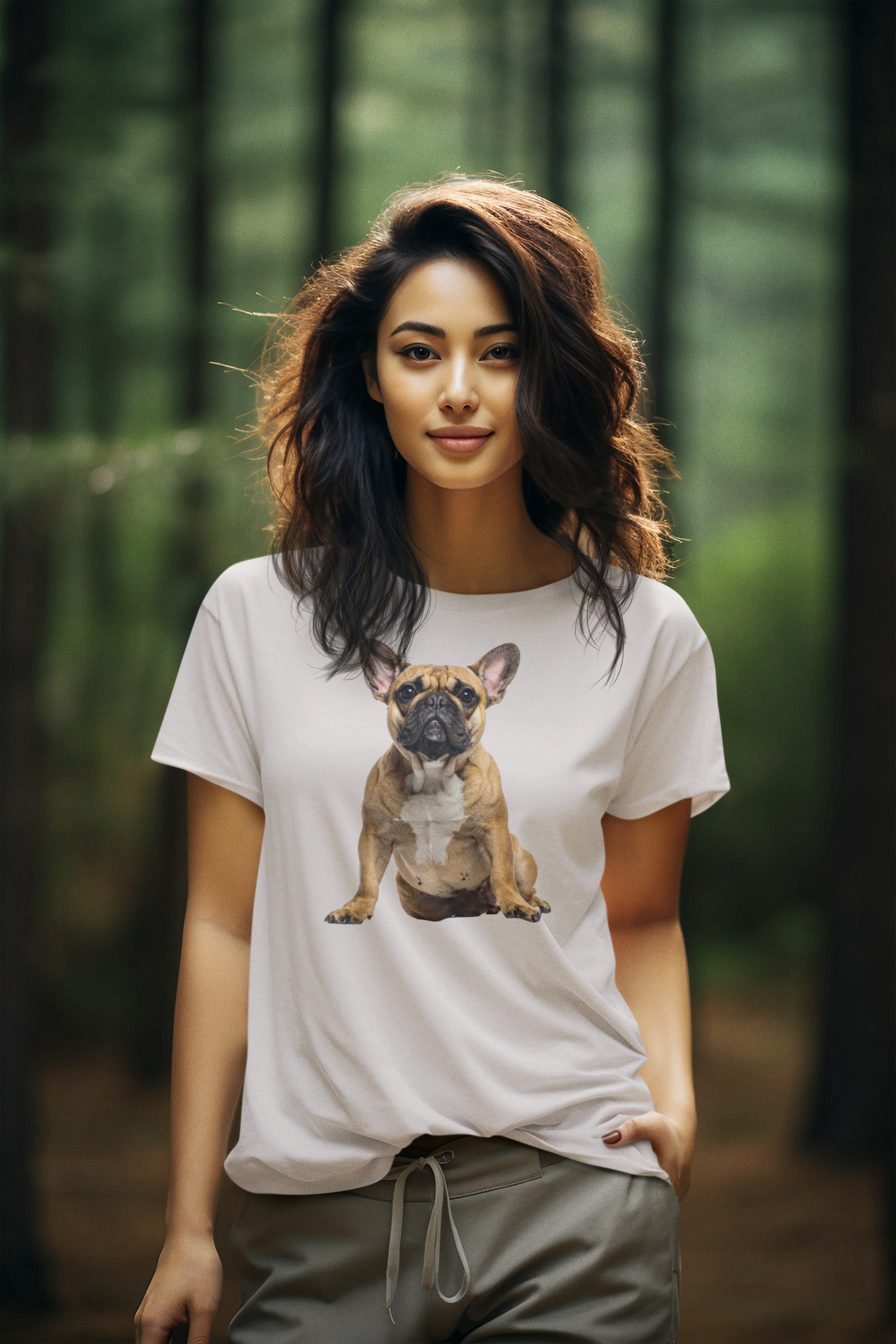 Fawn Frenchie tee in ice gray – front view