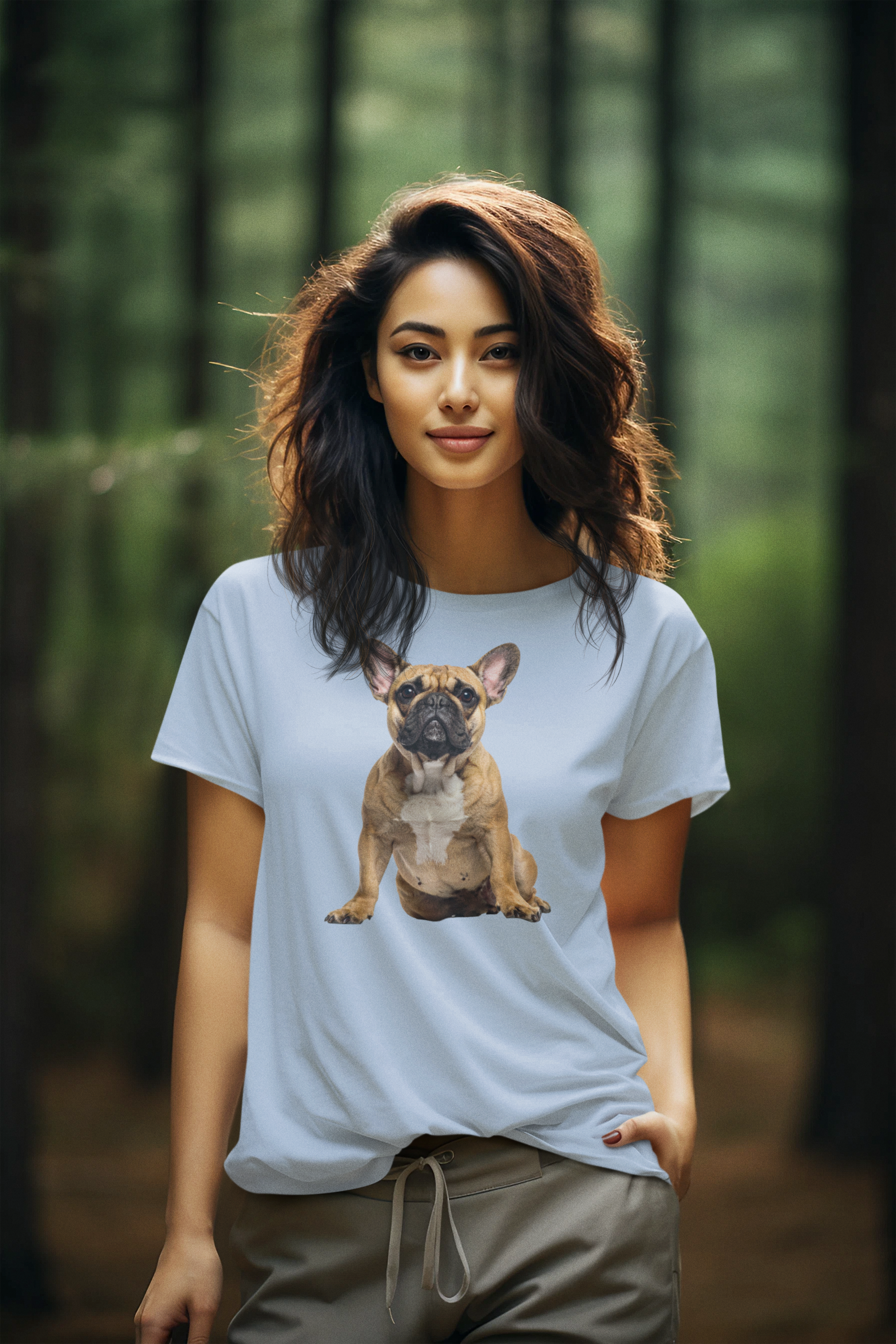 Fawn Frenchie tee in light blue – front view