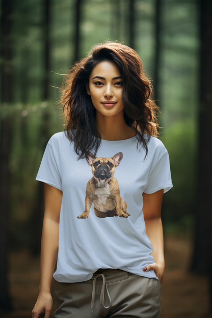 Fawn Frenchie tee in light blue – front view