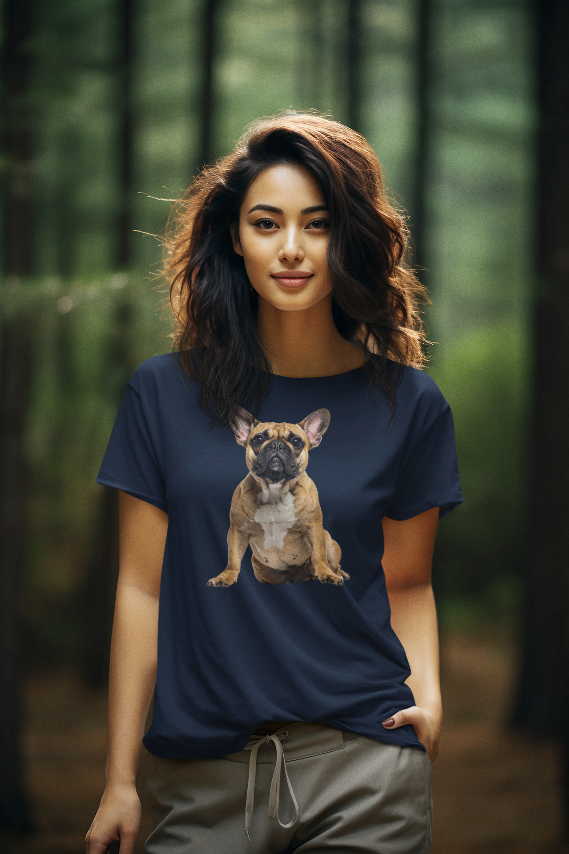 Fawn Frenchie tee in navy – front view