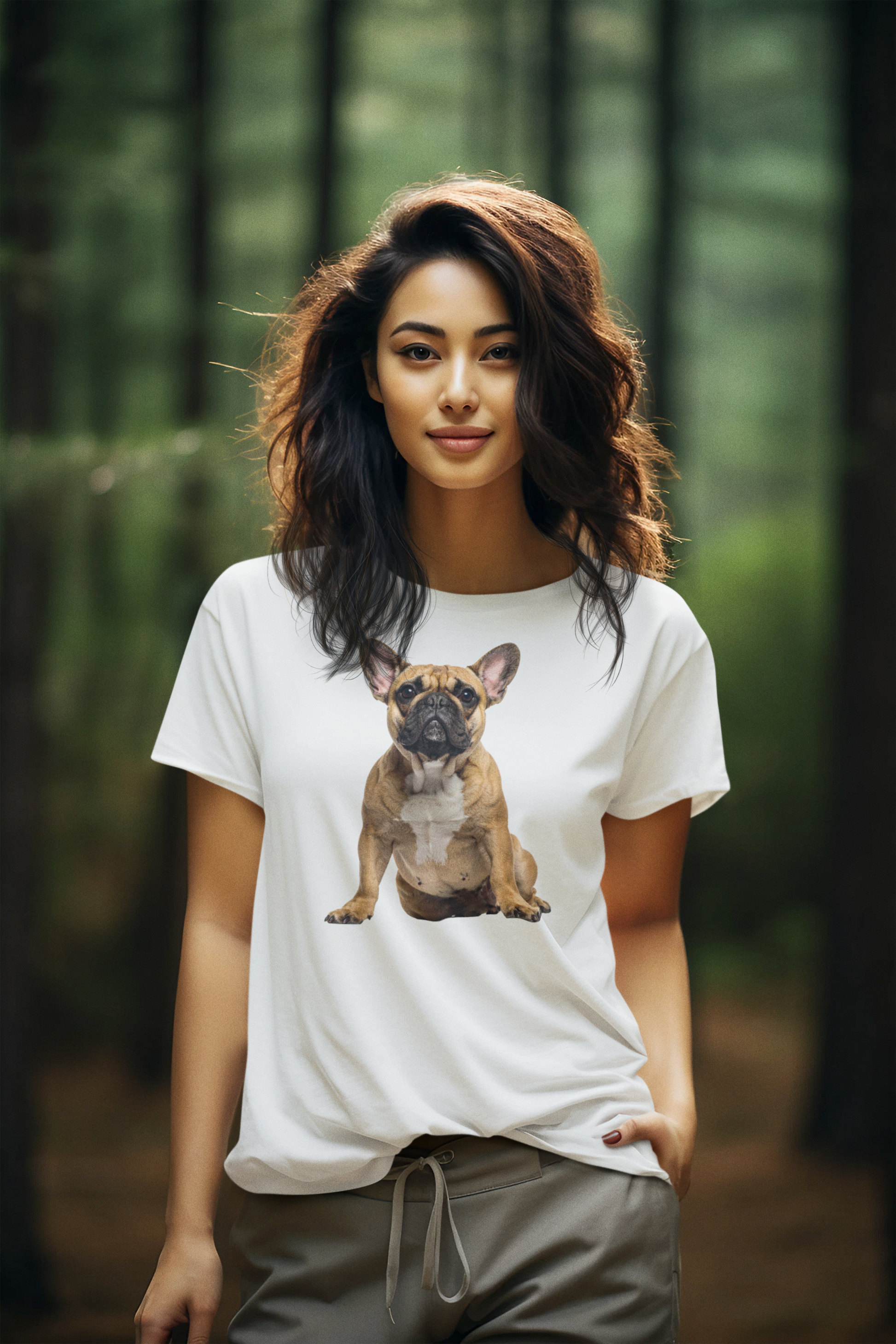 Fawn Frenchie tee in white – front view