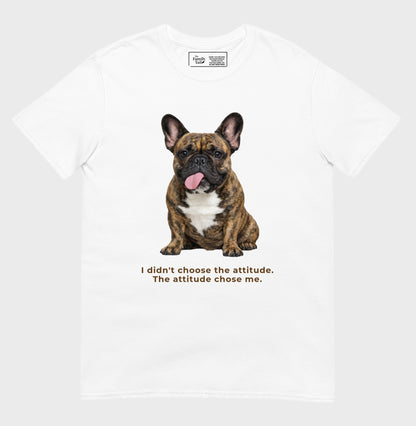 Frenchie Attitude tee in white – front view
