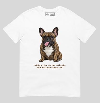 Frenchie Attitude tee in white – front view