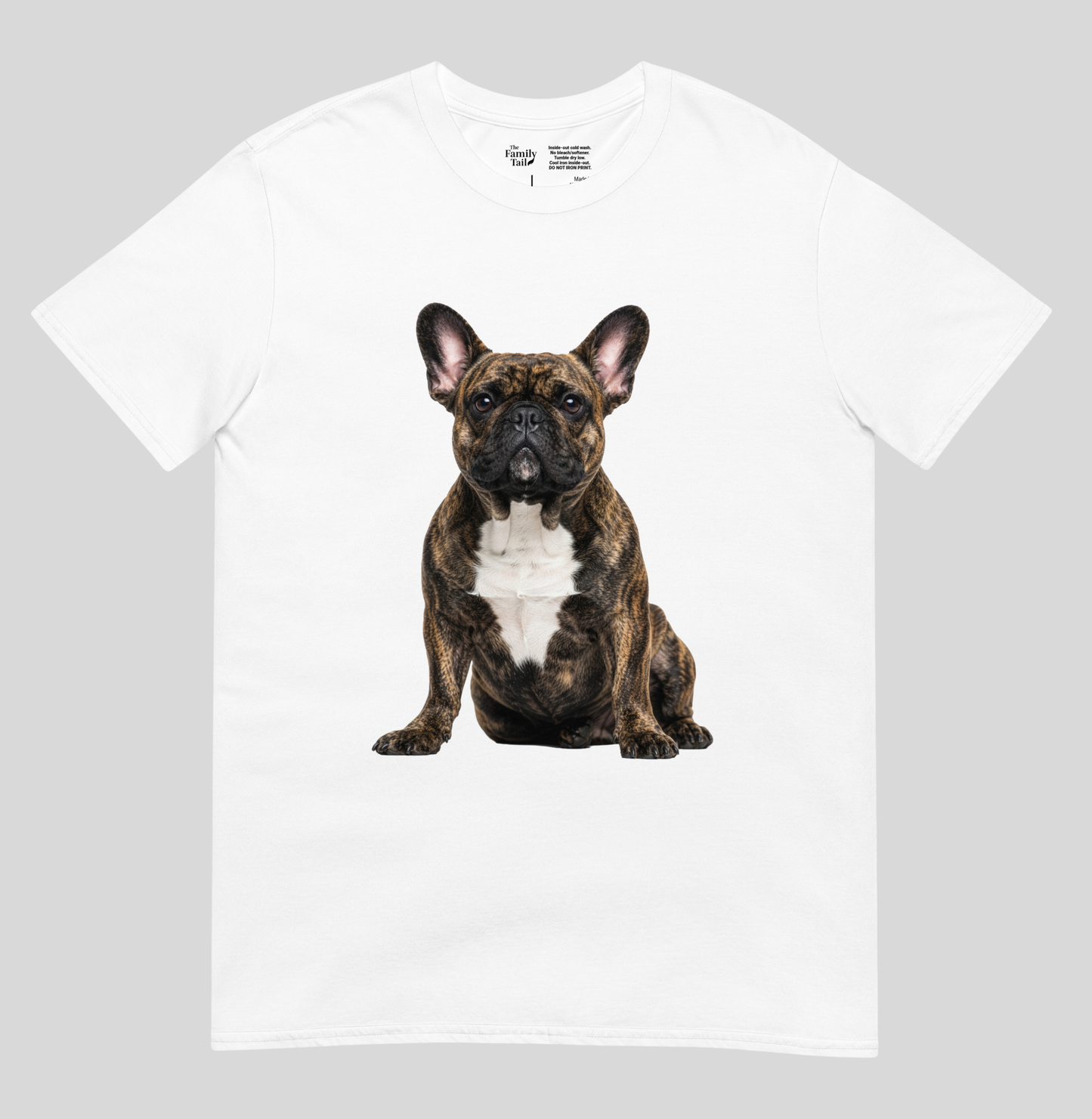 Brindle Frenchie Tee in white – front view