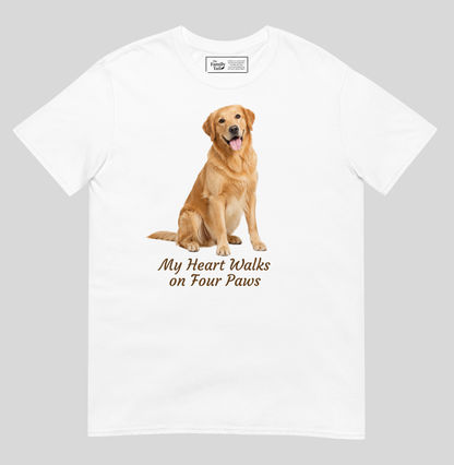 Golden Retriever — My Heart Walks on Four Paws tee in White – front view