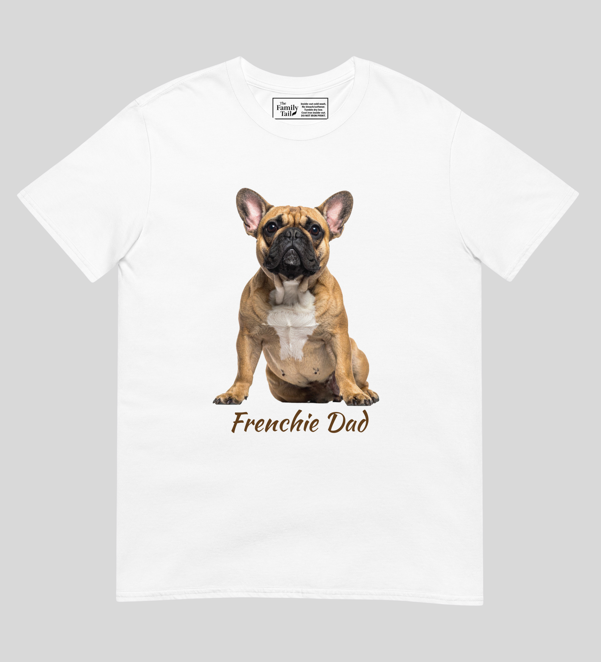 Frenchie Dad tee in white – front view