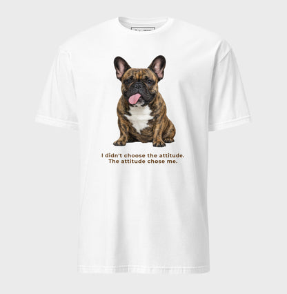 Frenchie Attitude tee in white – front view