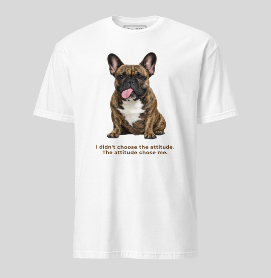 Frenchie Attitude tee in white – front view