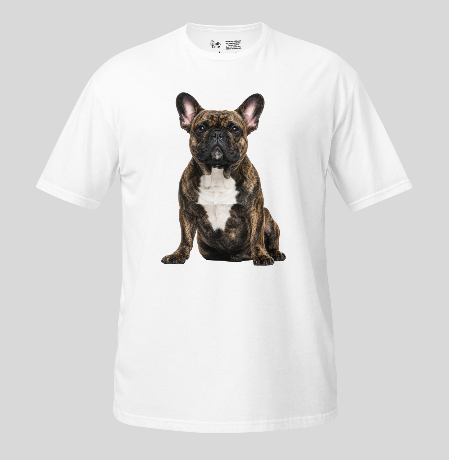 Brindle Frenchie Tee in white – front view