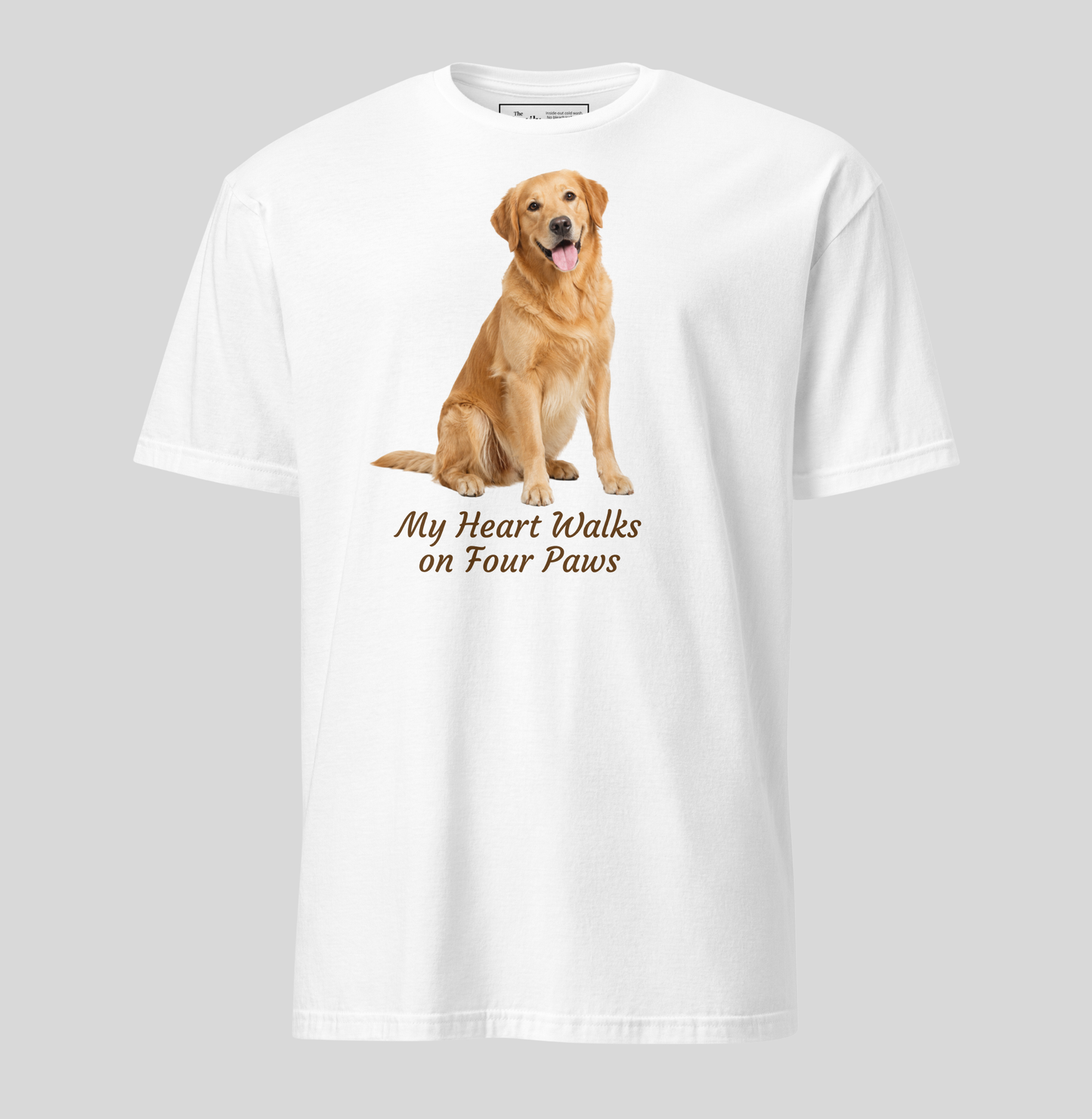 Golden Retriever — My Heart Walks on Four Paws tee in White – front view