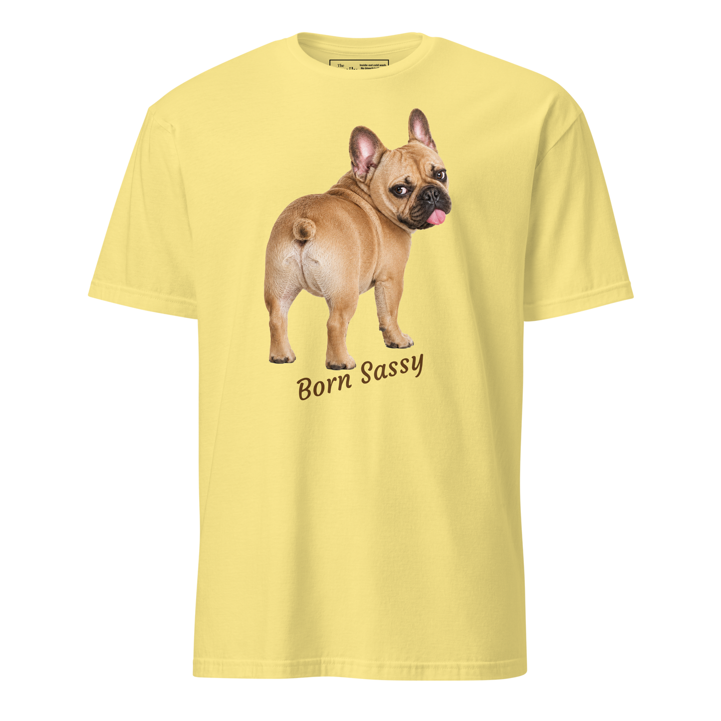 Frenchie Born Sassy tee in cornsilk – front view