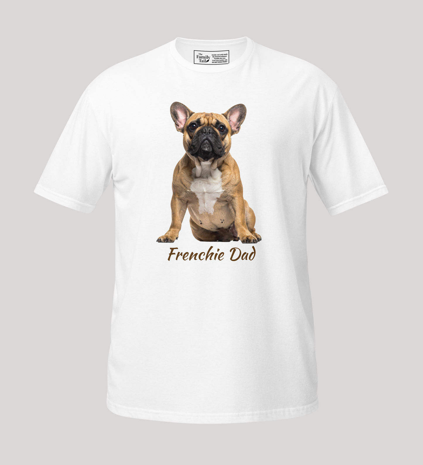 Frenchie Dad tee in white – front view