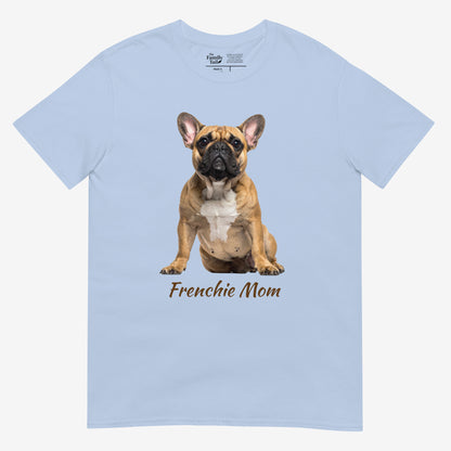 Frenchie Mom tee in light blue – front view
