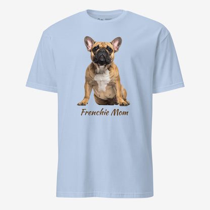 Frenchie Mom tee in light blue – front view