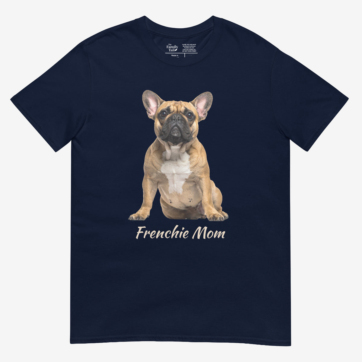 Frenchie Mom tee in navy – front view