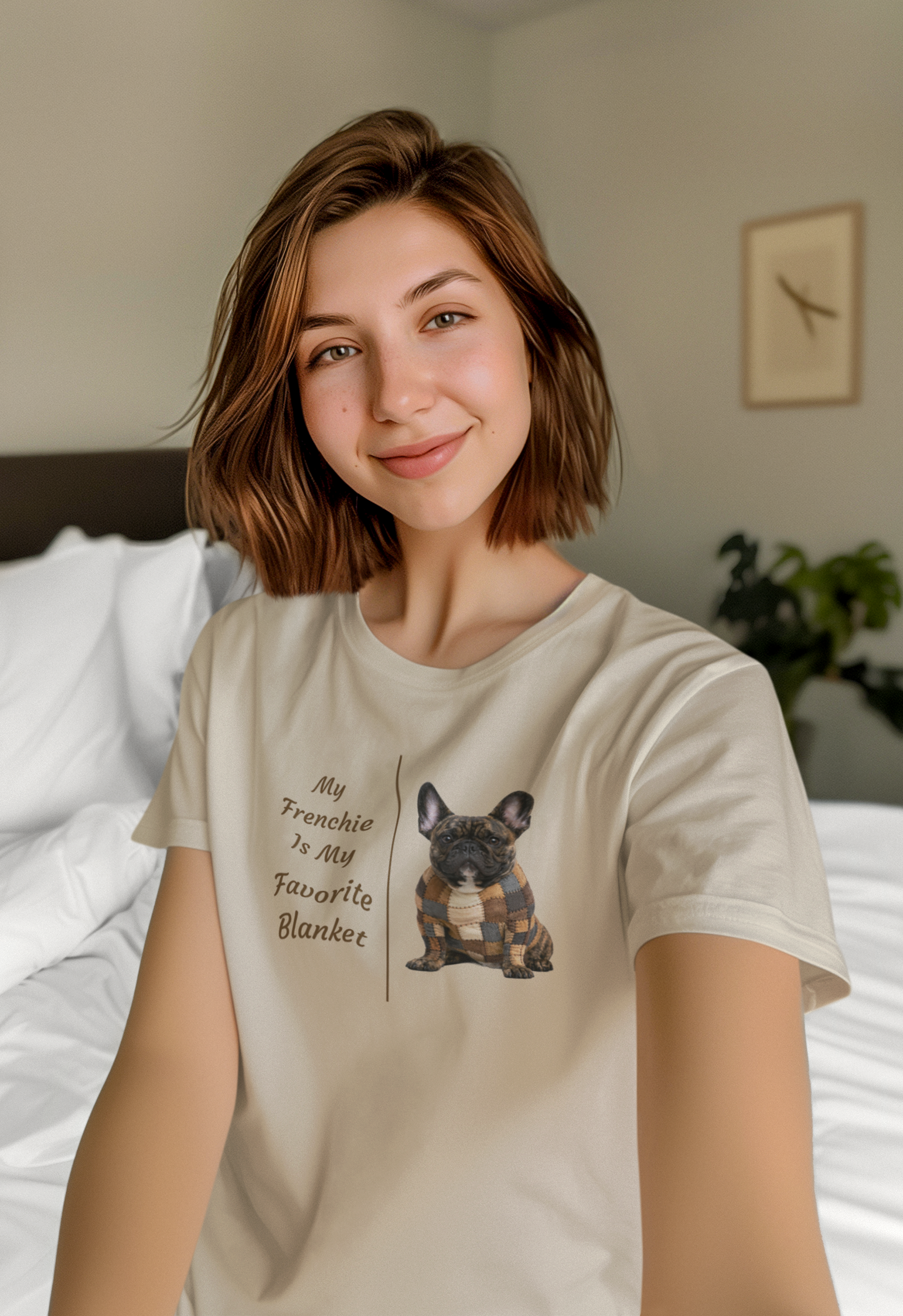 My Frenchie Is My Favorite Blanket tee in sand – front view