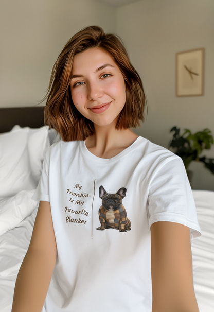 My Frenchie Is My Favorite Blanket tee in white – front view