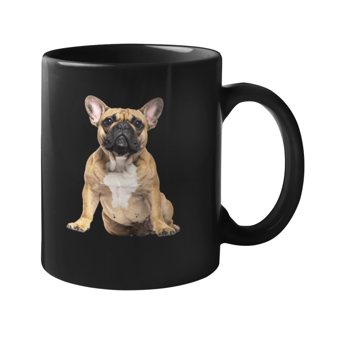 Black glossy mug with a fawn French Bulldog photo