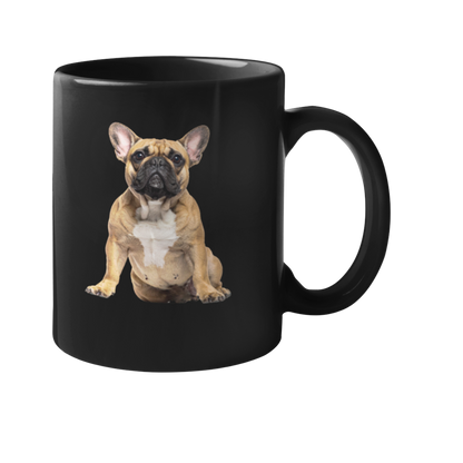 Black glossy mug with a fawn French Bulldog photo