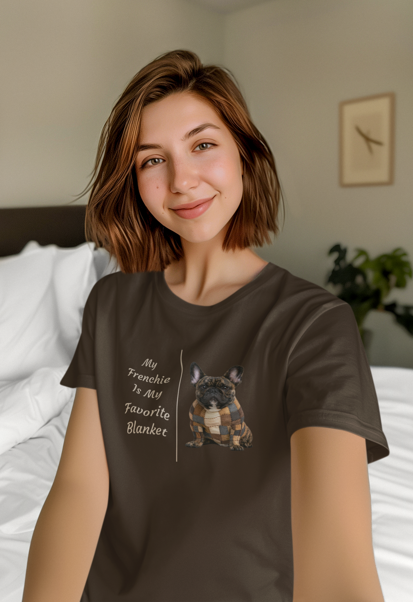 My Frenchie Is My Favorite Blanket tee in dark chocolate – front view