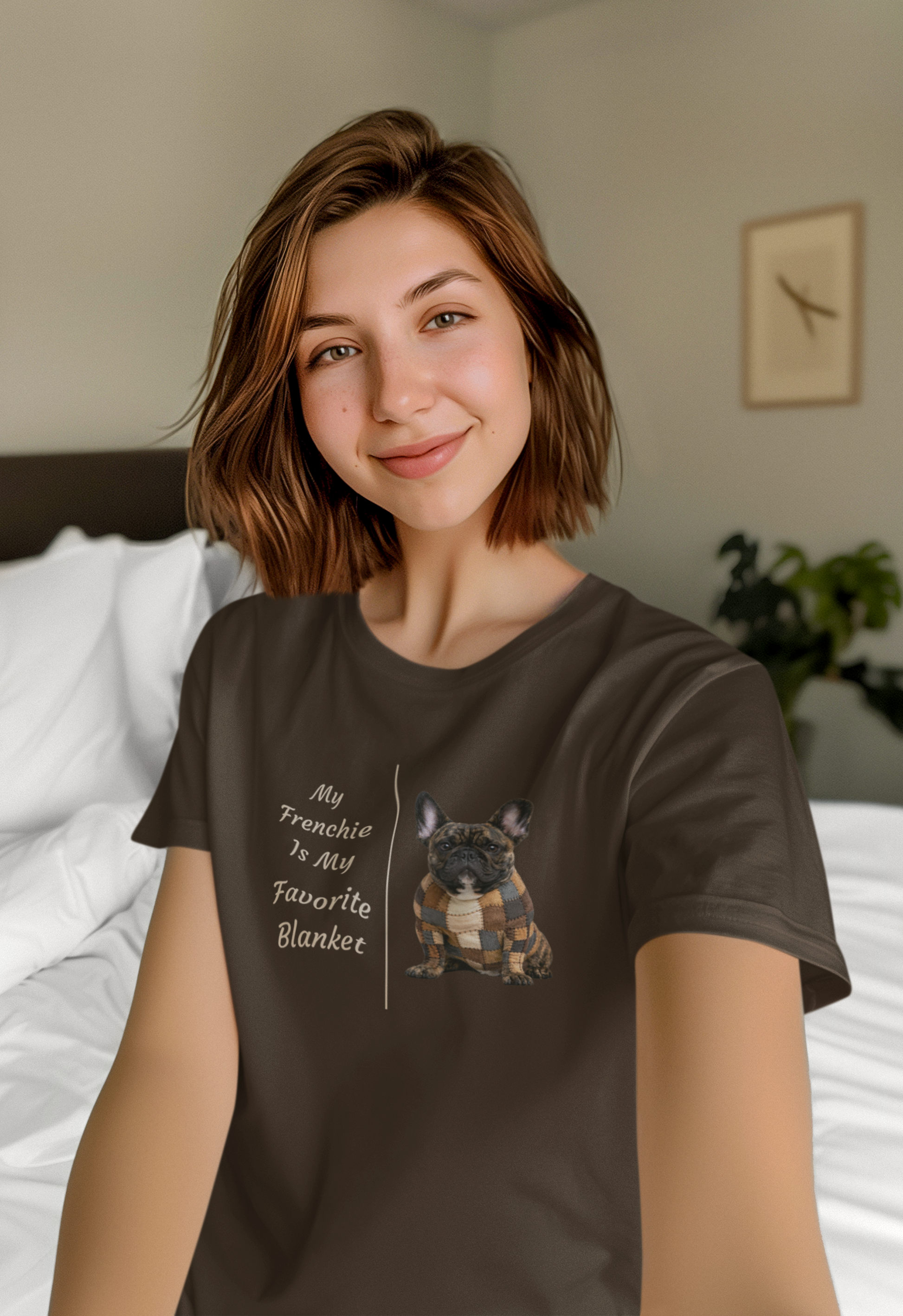 My Frenchie Is My Favorite Blanket tee in dark chocolate – front view