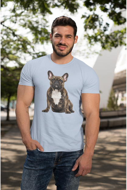 Brindle Frenchie Tee in light blue – front view