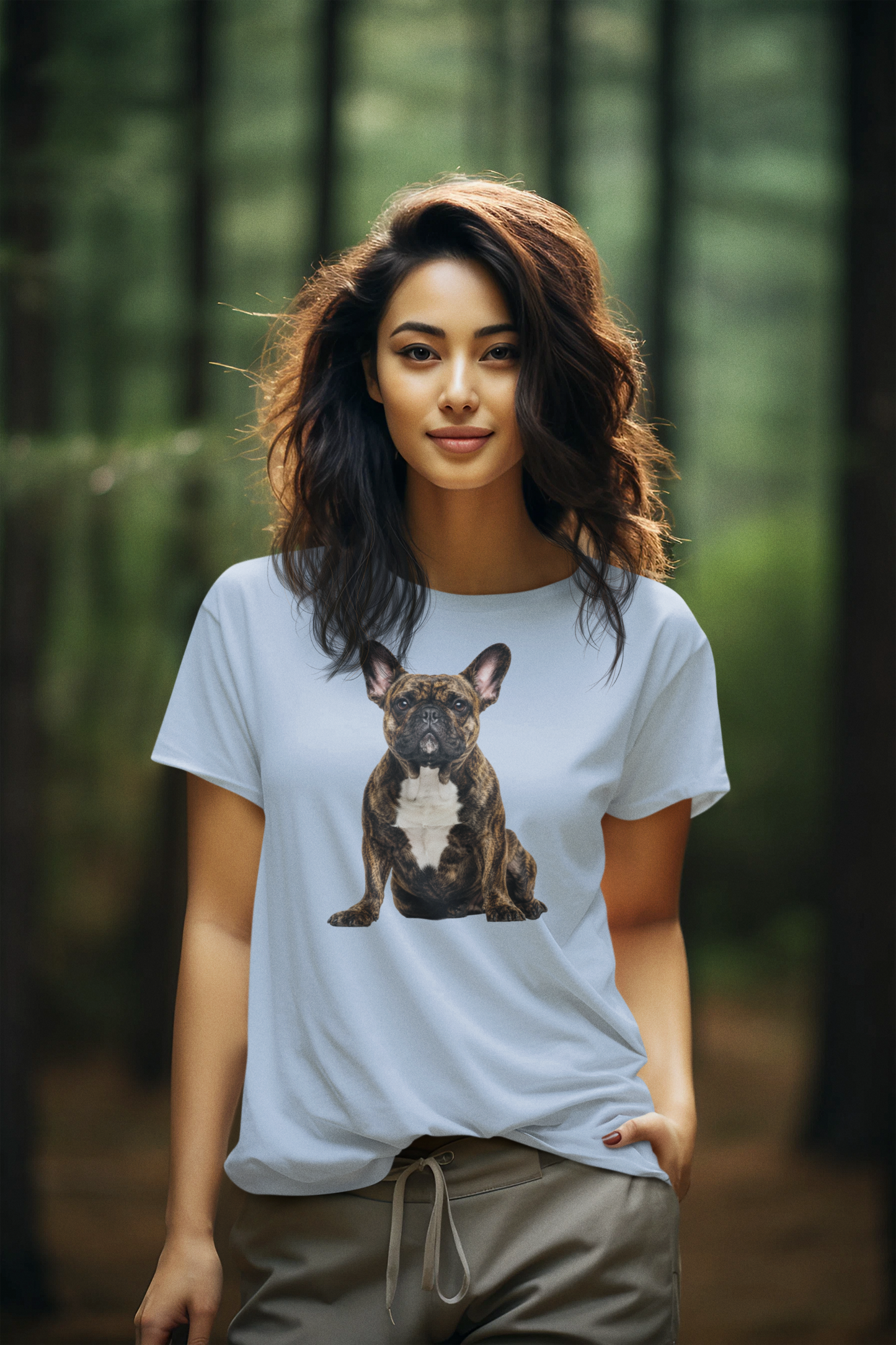 Brindle Frenchie Tee in light blue – front view