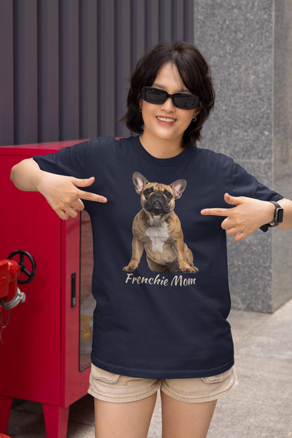 Frenchie Mom tee in navy – front view