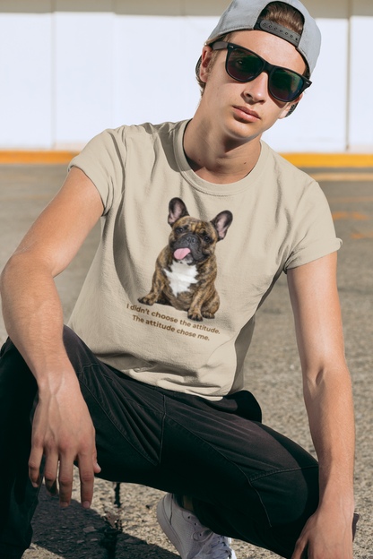 Frenchie Attitude tee in sand – front view