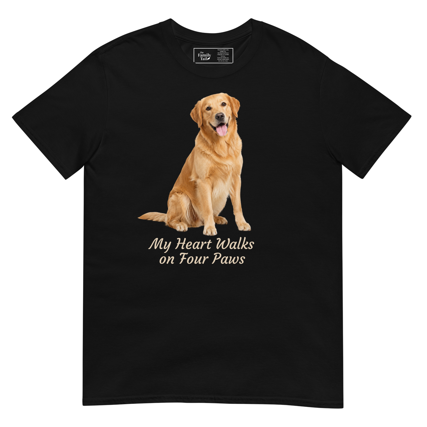 Golden Retriever — My Heart Walks on Four Paws tee in Black – front view