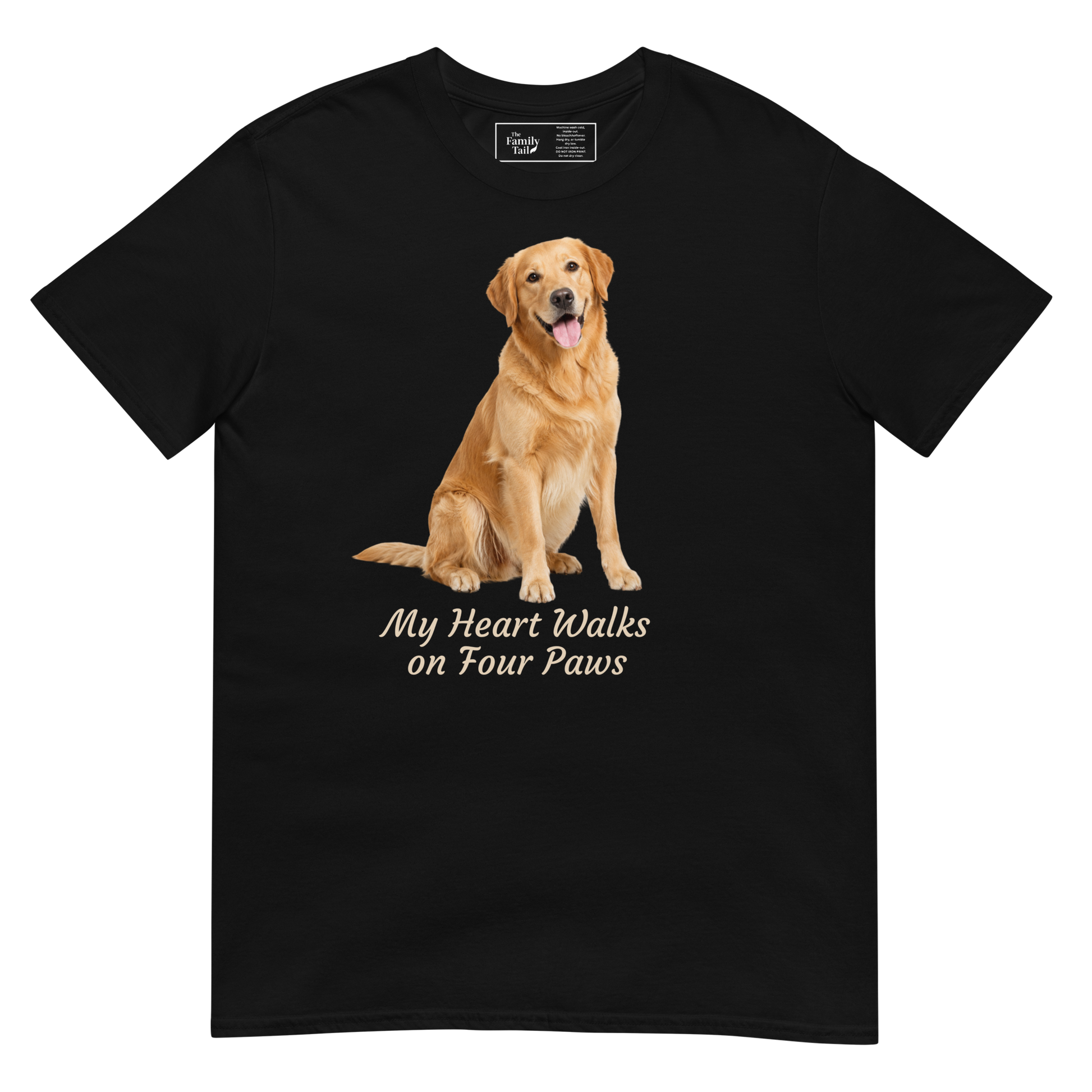 Golden Retriever — My Heart Walks on Four Paws tee in Black – front view