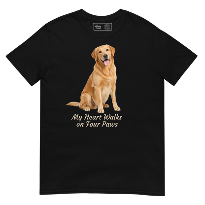 Golden Retriever — My Heart Walks on Four Paws tee in Black – front view
