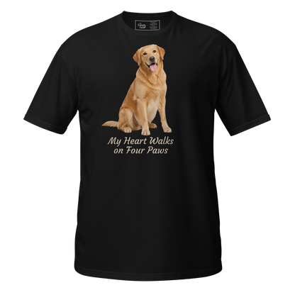Golden Retriever — My Heart Walks on Four Paws tee in Black – front view