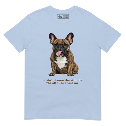 Frenchie Attitude tee in light blue – front view
