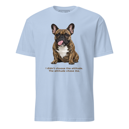 Frenchie Attitude tee in light blue – front view