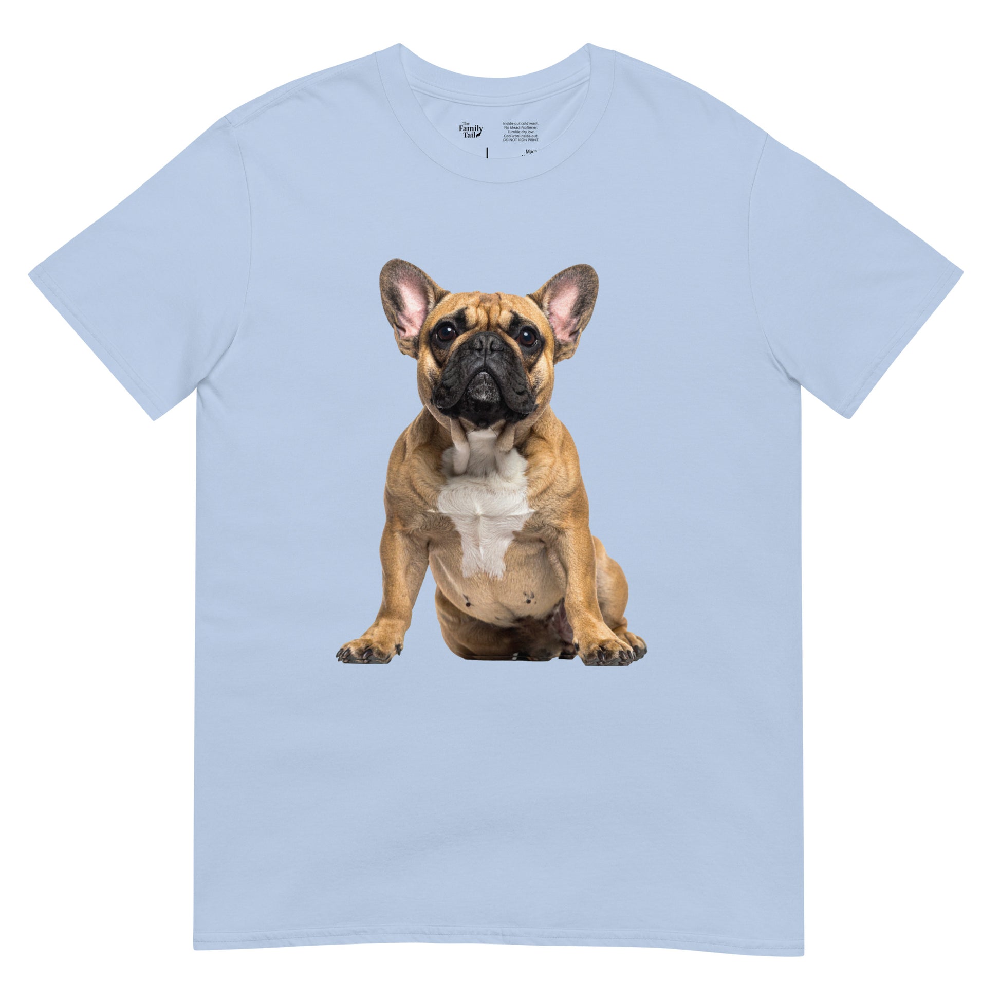 Fawn Frenchie tee in light blue – front view