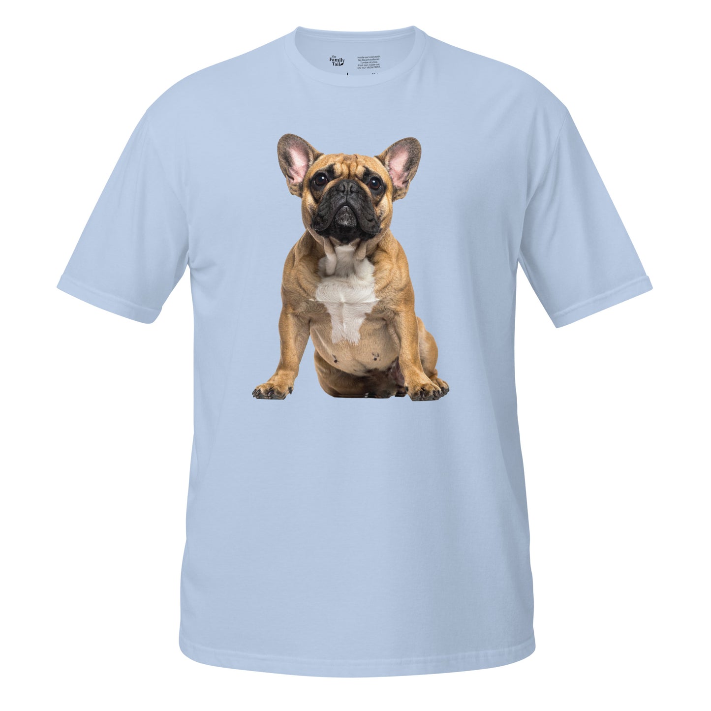 Fawn Frenchie tee in light blue – front view
