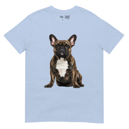 Brindle Frenchie Tee in light blue – front view