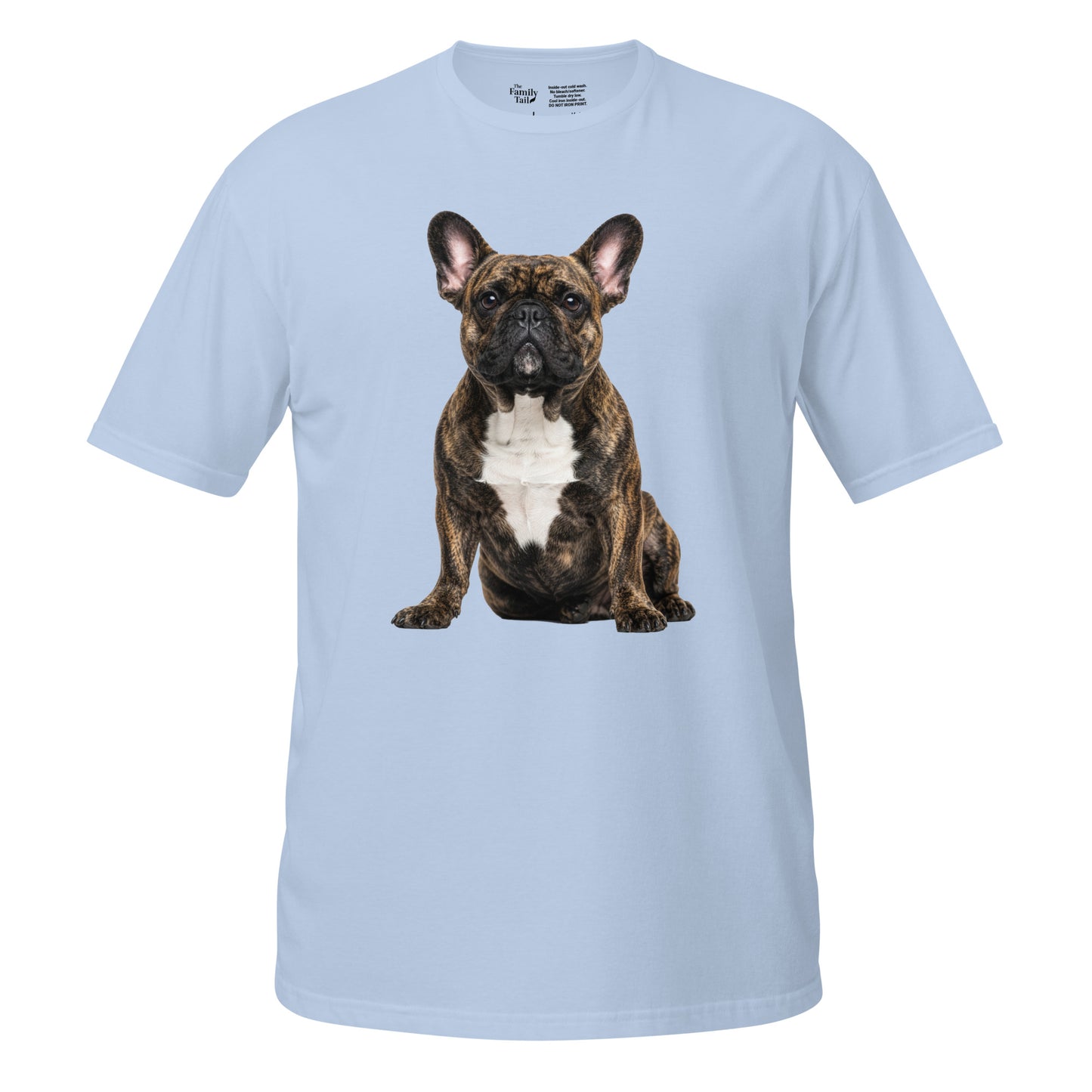Brindle Frenchie Tee in light blue – front view