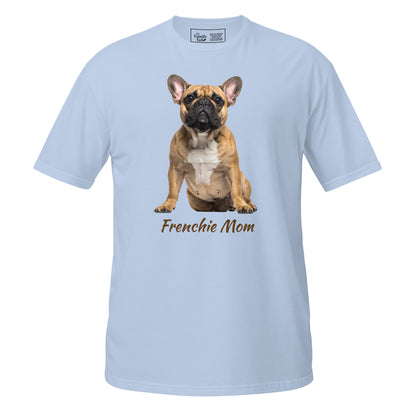 Frenchie Mom tee in light blue – front view