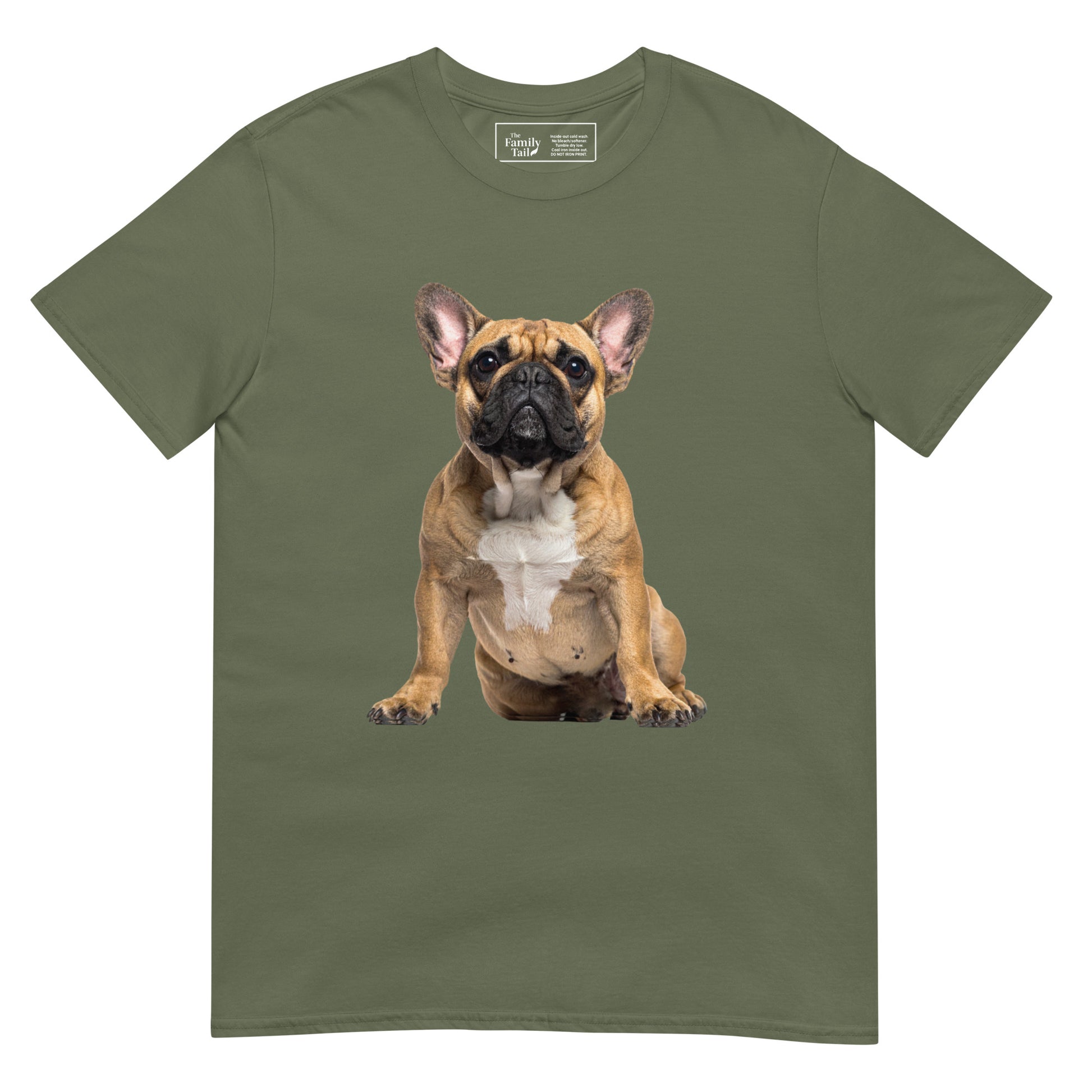 Fawn Frenchie tee in military green – front view