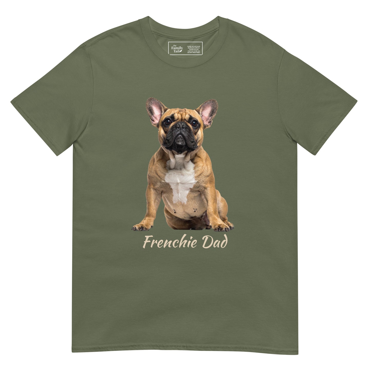 Frenchie Dad tee in military green – front view