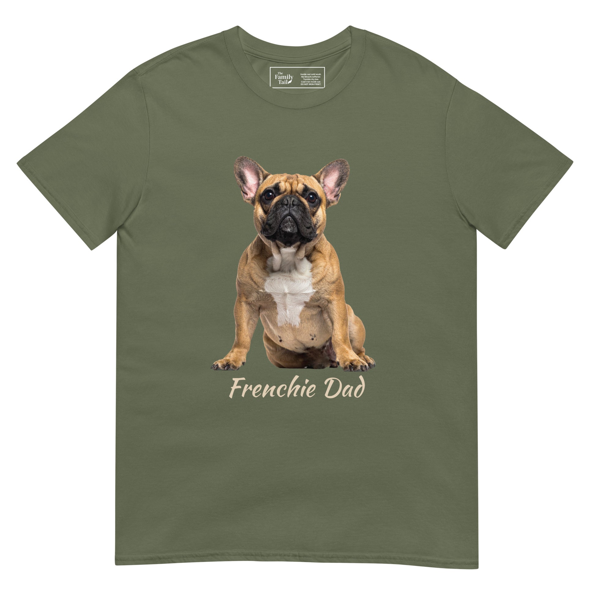 Frenchie Dad tee in military green – front view