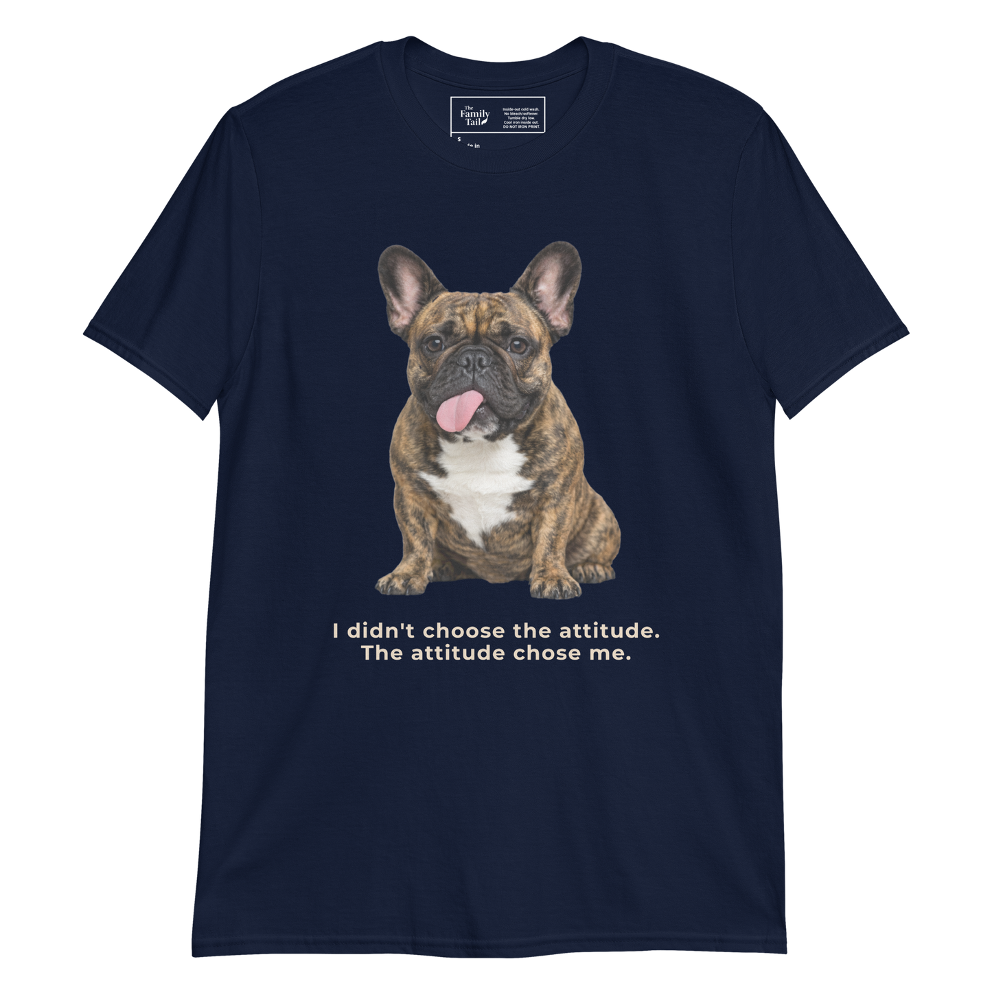 Frenchie Attitude tee in navy – front view
