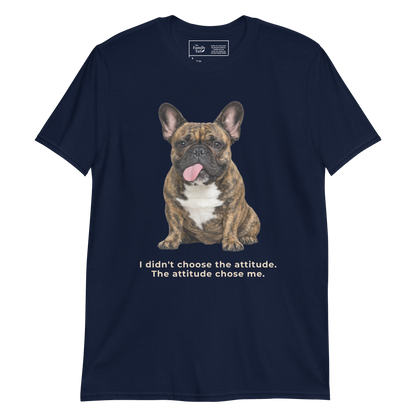 Frenchie Attitude tee in navy – front view