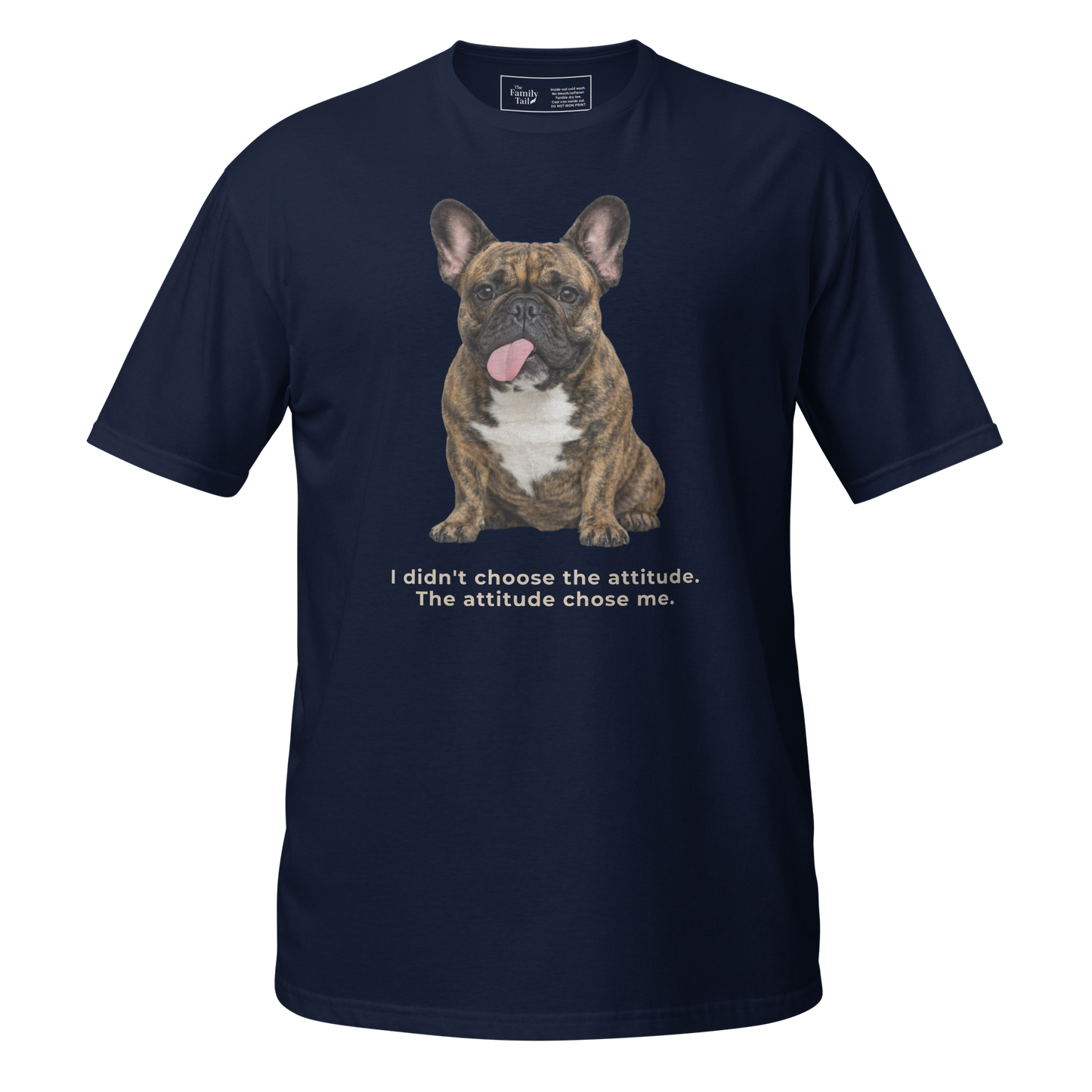 Frenchie Attitude tee in navy – front view