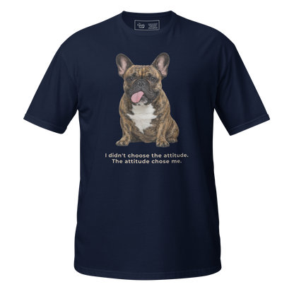 Frenchie Attitude tee in navy – front view