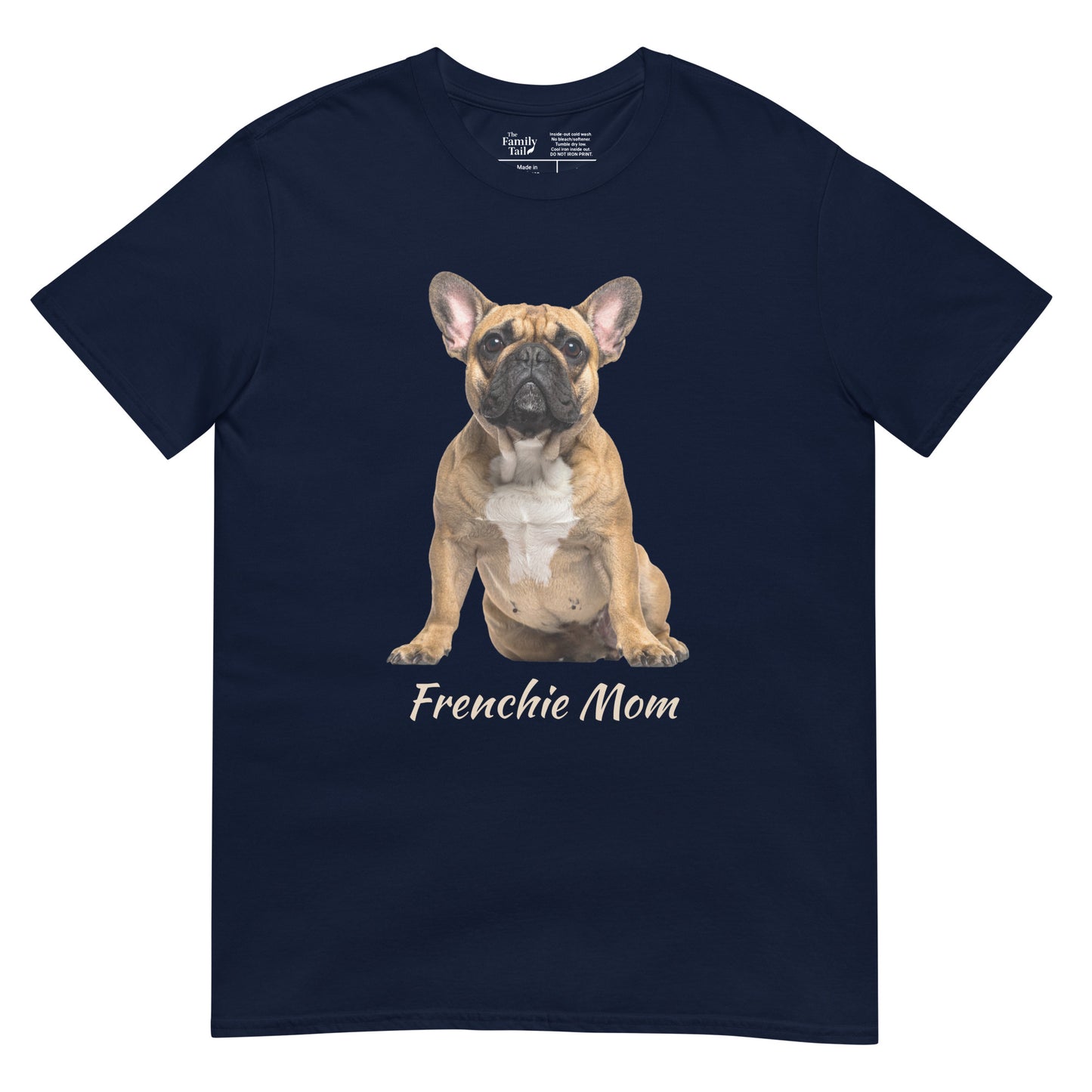 Frenchie Mom tee in navy – front view